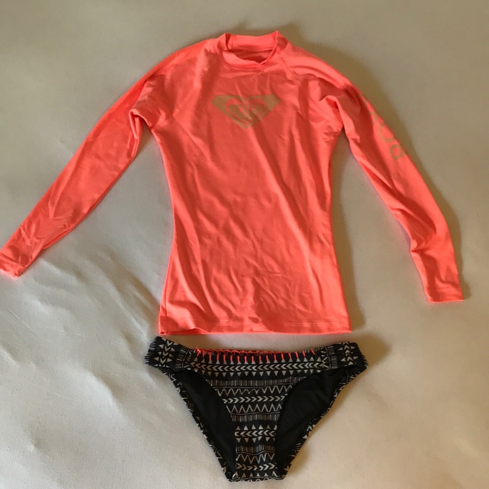 Roxy SPF 50 Rash guard orange Volcom bikini bottom